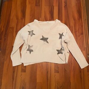 POL Star Patterned Ribbed Cream Oversized Sweater Size M